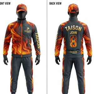 Ensemble de survêtement de badminton pour homme en polyester et élasthanne 220 GSM, orange et noir avec empiècements contrastés, logo personnalisé par sublimation. - Product Image 3