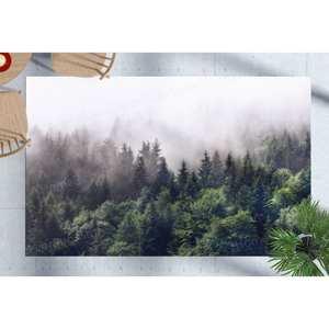 Tapis imprimé Misty Mountain View - Décoration de paysage naturel de ferme, tapis fin non tissé - Product Image 3