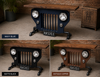 Table console industrielle vintage inspirée des Jeeps, avec plateau en bois, meubles de style automobile pour salon et bureau