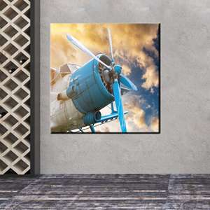 Impression sur toile d'avion vintage - Œuvre d'art rétro sur le thème des avions pour la décoration de bureau, encadrée - Product Image 1