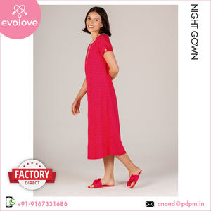 Distribuidor mejor listado de calidad superlativa 100% ropa de dormir de noche hecha de algodón media manga corta vestido de noche para damas de mujer - Product Image 2