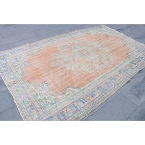 พรมตุรกีขนาด 6x9.7 ฟุต, พรมวินเทจ, พรมขนสัตว์ลายดอกไม้สีส้ม - Product Image 3
