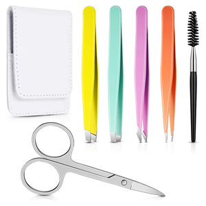 Juego de Pinzas para Cejas de 4 Piezas con Puntas Inclinadas, Anguladas y Planas, con Tijeras para Cejas Afiladas y Estuche de Cuero PU - Product Image 6