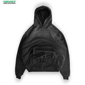 Vente en gros sweat à capuche vintage lavé à l'acide sweat à capuche uni personnalisé lourd surdimensionné vierge en éponge française sweats à capuche épaules tombantes - Product Image 1