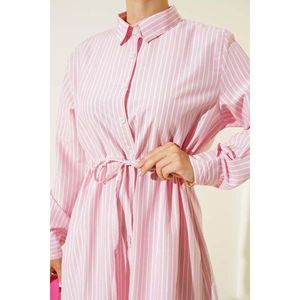 เสื้อเชิ้ตยาวลายทางอุโมงค์เอวสีชมพู - Product Image 4