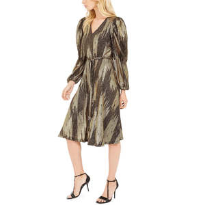 Abito da donna Calvin Klein in maglia glitterata a trapezio, casual, in spandex metallizzato, con cintura e vita naturale, taglia 14 - per l'autunno - Product Image 3