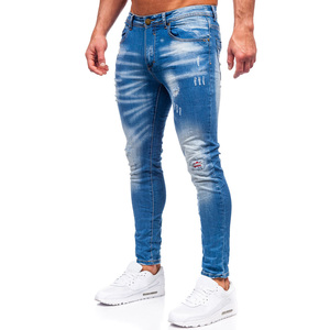 Pantalons en denim respirants personnalisés par fabricants professionnels pour hommes/Jeans à fermeture éclair en denim extensible coupe ajustée à la mode pour hommes - Product Image 1