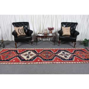 Alfombra clásica de lana roja y negra de 3,3x11,6 pies, patrón de pasillo rectangular de área grande turca, látex de 10mm de espesor para habitación de adolescentes - Product Image 2