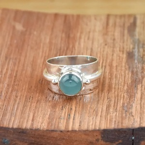 Aqua Chalcedony <b>Ring</b> 925 Sterling Silver Round Gemstone Hammered Statement Designer Gift <b>Ring</b> for Women - Product Image 2