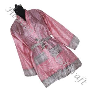 KS015 Kimono Sari Vintage de seda Floral antiguo, chaqueta de estilo corto, aspecto encantador, estilo bohemio, Kimono Sari Vintage corto - Product Image 4