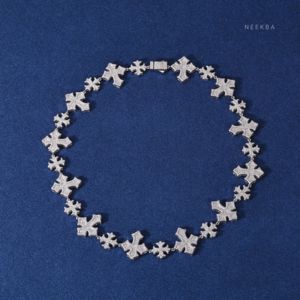 S925 Moissanite Diamond Pave Royal Cross Link Chain-Collier glacé de luxe, collier de déclaration Hip Hop Diamond Tester Pass - Product Image 5