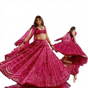 แฟชั่นนานาชาติ เสื้อผ้าเลเฮนกาโชลีผ้าไหมแบบดั้งเดิมทรงยาวสำหรับงานแต่งงาน  ผ้าจอร์เจตต์เนื้อหนา - Product Image 1