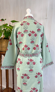 Kimono de algodón con gofres puros, bata de baño Bohemia Floral suave para la temporada de primavera, uso doméstico informal de verano - Product Image 4