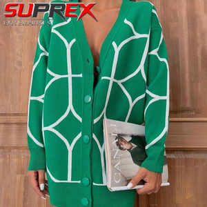 Cárdigan de Punto Sencillo para Mujer, Cuello en V, Botones, Manga Larga, Suave, Cálido, Informal, con Estampado, Ropa de Abrigo - Product Image 5