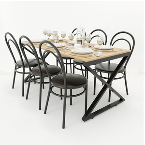 BFBA017 โต๊ะรับประทานอาหารไม้ไผ่ขาเหล็กทรง X ขนาด 160x80 ซม. ชุดประกอบสำเร็จและขยายได้สำหรับเฟอร์นิเจอร์ห้องนั่งเล่น - Product Image 2
