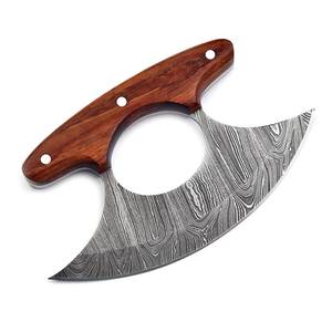 Couteau à pizza Ulu en acier de Damas, manche en bois de rose, étui en cuir, fait main, OEM, professionnel, ambidextre, industriel - Product Image 2
