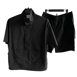 Personalizado hombres verano Pantalones cortos conjunto vintage satén cremallera bordado streetwear Sudadera con capucha deporte nailon impermeable cortavientos conjunto - Product Image 1