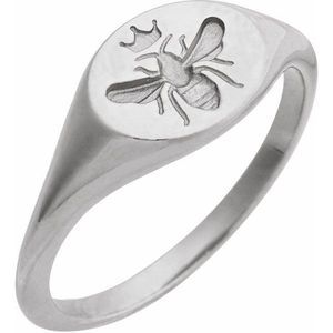 Intaglio Bee Signet <b>Ring</b> Fashionable Stainless Steel Gold-Plated <b>Ring</b> with Princess Cut Diamond 18K Plating Trendy Animal Cut - Product Image 1
