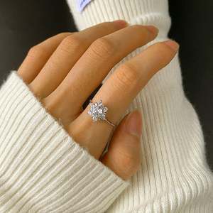Jeulia <b>Adjustable</b> Sterling <b>Silver</b> Snowflake Solitaire Engagement <b>Ring</b> - Product Image 5
