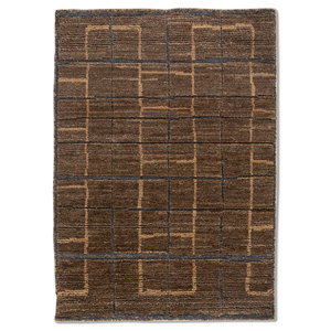 พรมขนสัตว์ถักมือสีเบจและสีน้ำตาล รุ่น AKWJ-1034(CS-01) ลายเรขาคณิต สำหรับห้องนั่งเล่น ขนาด 9x12 ฟุต เหมาะสำหรับวัยรุ่น - Product Image 1