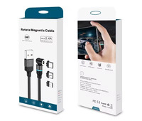 540 °   Câble de charge magnétique USB rotatif 3 en 1, tressé en nylon, charge rapide, cordon lumineux LED pour Type C, Micro USB, iPhone