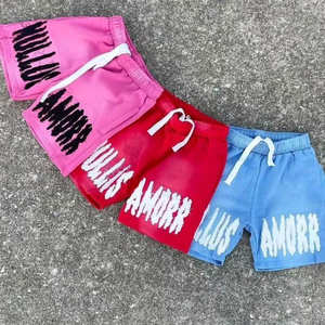 Nouvelle sérigraphie hommes 100% coton ourlet brut Sweat Shorts personnalisé Vintage lavé soleil délavé français éponge Shorts pour hommes aide au lavage - Product Image 4