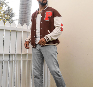 ผู้ชาย Colourblocked พิมพ์เย็บปักถักร้อย Chenille โลโก้ Letterman ผ้าฝ้ายอินทรีย์ขั้นพื้นฐานตัวแทนแจ็คเก็ตผู้ผลิต - Product Image 1