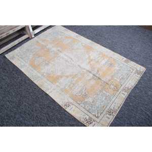 Turkish Vintage Rug, 3.9x6.1 ft Rug Rug, <b>Yellow</b> Brown Geometric Rug - Product Image 3