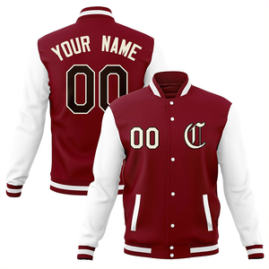 Chaqueta Universitaria Personalizada Color Granate y Blanco con Letras Bordadas, Chaqueta Bomber con Nombre de Equipo, Número y Logotipo, Ropa Deportiva Atlética para Universidad o Escuela - Product Image 1