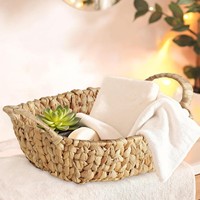 Panier de rangement en jacinthe d'eau tissé accrocheur, panier à linge en osier avec poignées, style vintage écologique