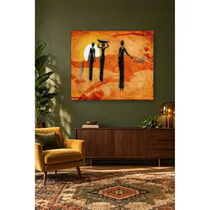 Fida Trois silhouettes de femmes africaines sur fond orange Impression sur toile - Product Image 4