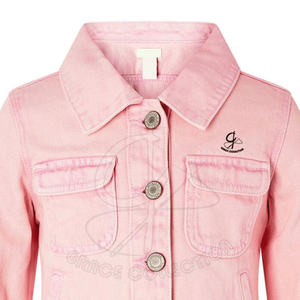 Best-Selling Fancy Crop Top Denim Jeans Jacket with Turn Down Collar Customizable Breathable <b>Fabric</b> Embroidery Decoration - Product Image 3