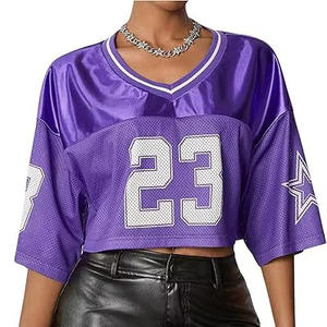 Camiseta de entrenamiento de manga corta y secado rápido para mujer, camiseta de fútbol americano con estampado de sublimación de gran tamaño recortada - Product Image 2