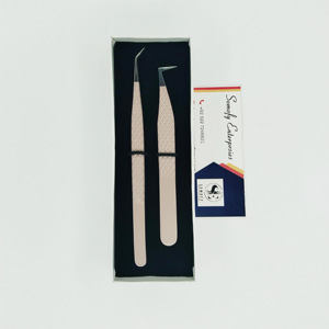 Pinzas de extensión de pestañas de acero inoxidable antideslizantes Herramientas de precisión para maquillaje con pestañas de punta de fibra sostenible - Product Image 1