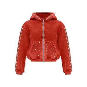 Sweat à capuche délavé à l'acide avec strass logo personnalisé polaire de coton lourd vintage en détresse pull à capuche Streetwear pour hommes - Product Image 3