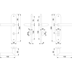 Ensemble de plaques longues Stockholm 1140/273P 78 mm en aluminium F1 SK/OL DIN Gauche/Droite HOPPE Accessoires de placard - Product Image 3