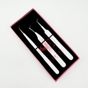 Pince à épiler professionnelle de volume d'extension de cils de marque privée 45 pince à épiler à pointe en fibre d'acier inoxydable en forme de L à 90 degrés - Product Image 4