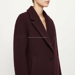 Manteau en laine double boutonnage bordeaux pour femme sur mesure, fabricant OEM et marque privée - Product Image 5
