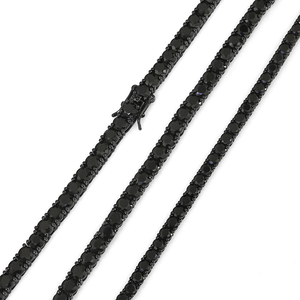 Mens 925 Silver Black Tennis Chain With Black Moissanite Diamond Luxury <b>Statement</b> Jewellery - Product Image 3