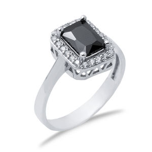 สีดําหิน CZ รูปสี่เหลี่ยมผืนผ้าคลัสเตอร์แหวนตุรกี Handcrafted ขายส่ง 925 เงินสเตอร์ลิงเครื่องประดับ - Product Image 3