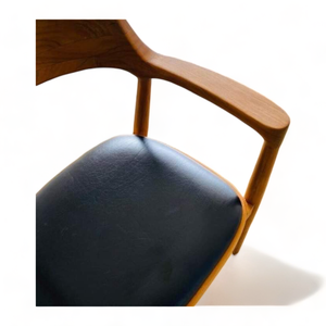 เก้าอี้ไม้สไตล์โมเดิร์นพร้อมที่นั่งหนังสําหรับเฟอร์นิเจอร์ร้านอาหารที่ทําจากเก้าอี้แขนรับประทานอาหารไม้สัก เก้าอี้รับประทานอาหารไม้สักหุ้มเบาะ - Product Image 5