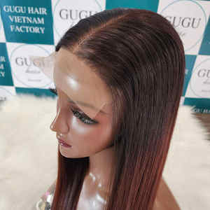 Vente en gros pour Ombre couleur os perruque droite brun pointe Marron mélange vietnamien cheveux humains brillant lisse dentelle transparente - Product Image 3