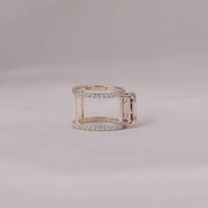 18KT <b>Solid</b> Gold Ring 2.7 CT Pink Emerald Cut Lab Grown Diamond Custom Engagement Ring Bypass Setting Gold Trendy Ring - Product Image 6