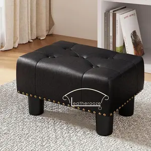 Leder kleiner Fuß hocker Osmanische Niet Fuß stütze mit Kunststoff beinen Rechteckige Fuß hocker für Pads Sofa Fuß schemel für Wohnzimmer