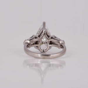 Custom Pear Cut Lab Grown Diamond three Stone Engagement Ring with Teper Cut Diamond 18KT <b>Solid</b> Gold Anniversary Gift Ring - Product Image 4