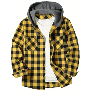 Hommes Chemises Classique Plaid Casual Boutonné À Capuche À Manches Longues Double Poches Chemise À Capuche Flanelle Veste Printemps Automne Tops - Product Image 2