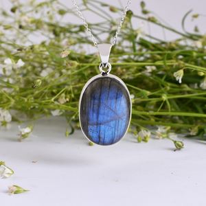 Colgante de Plata de Ley 925 con gema de labradorita ovalada, joyería fina, labradorita Natural - Product Image 6