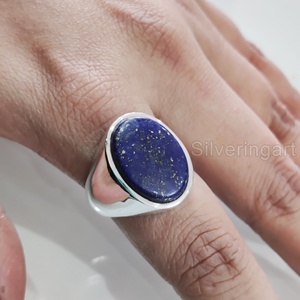 Vente en gros de bagues pour hommes, pierres précieuses afghanes naturelles, lapis lazuli, pierre de naissance, bijoux arabes de toutes tailles, bague en argent sterling 925 - Product Image 1