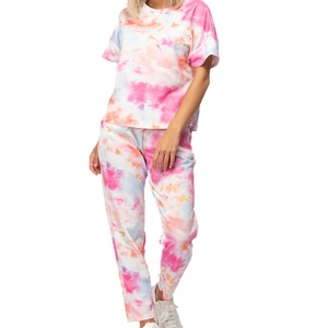 Nouveau femmes survêtement 100% coton jogging costume cravate teinture 2 pièces décontracté jogger ensemble dames pas cher cravate teinture à capuche ensemble survêtement - Product Image 4