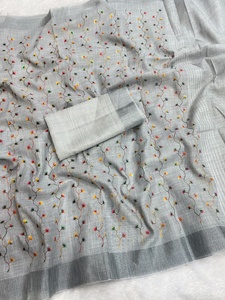 Vêtements décontractés Saree vert en tissu de lin avec chemisier ethnique fantaisie Le plus vendu pour les femmes classiques Designer indien Le plus vendu porter - Product Image 5